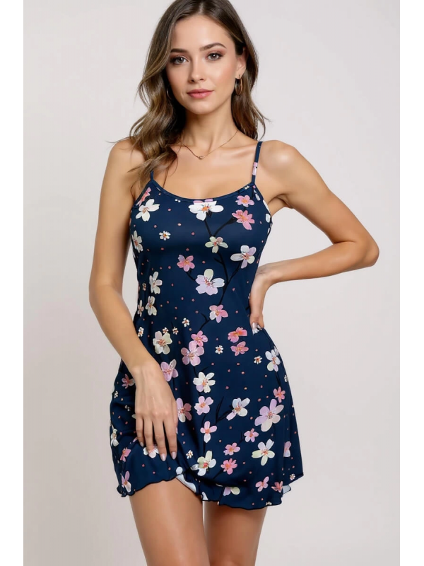 Çiçek Desenli Mavi Askılı Gecelik&hellip;