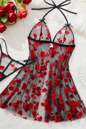 Çiçek Desenli Siyah Transparan Gecelik TM1319&hellip;