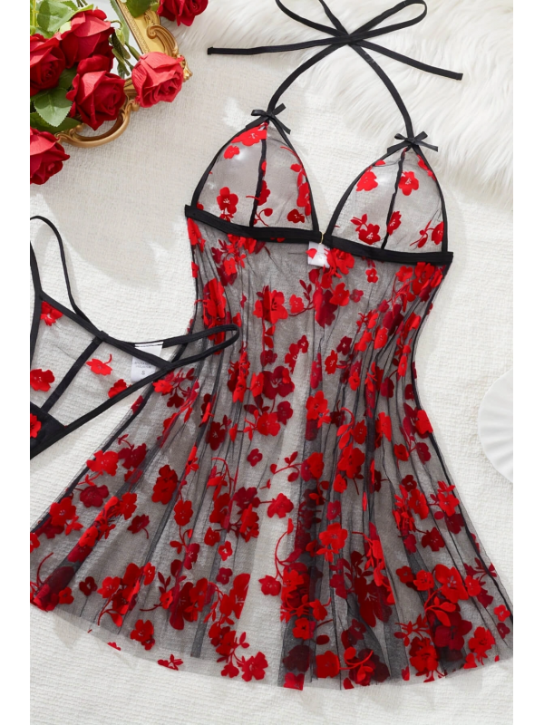 Çiçek Desenli Siyah Transparan Gecelik TM1319… Çiçek Desenli Siyah Transparan Gecelik TM1319…