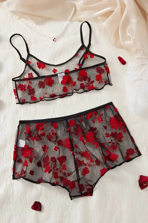 Çiçek Desenli Siyah Transparan Şortlu Gecelik TM1377&hellip;