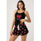 Çilek Baskılı Siyah Askılı Şortlu Pijama Takımı