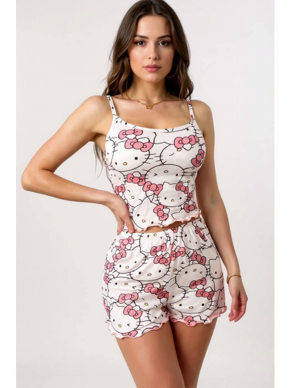 Hello Kitty Baskılı Askılı Şortlu Pijama Takımı&hellip;