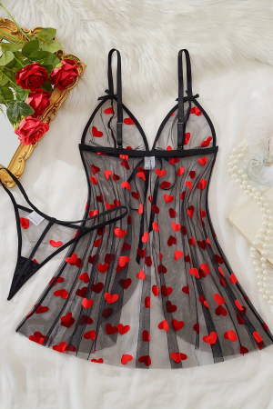 Kalp Desenli Siyah Transparan Gecelik TM1378&hellip;