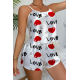 Love Desenli Beyaz Saten Şortlu Gecelik Takım
