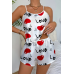 Love Desenli Beyaz Saten Şortlu Gecelik Takım