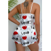 Love Desenli Beyaz Saten Şortlu Gecelik Takım