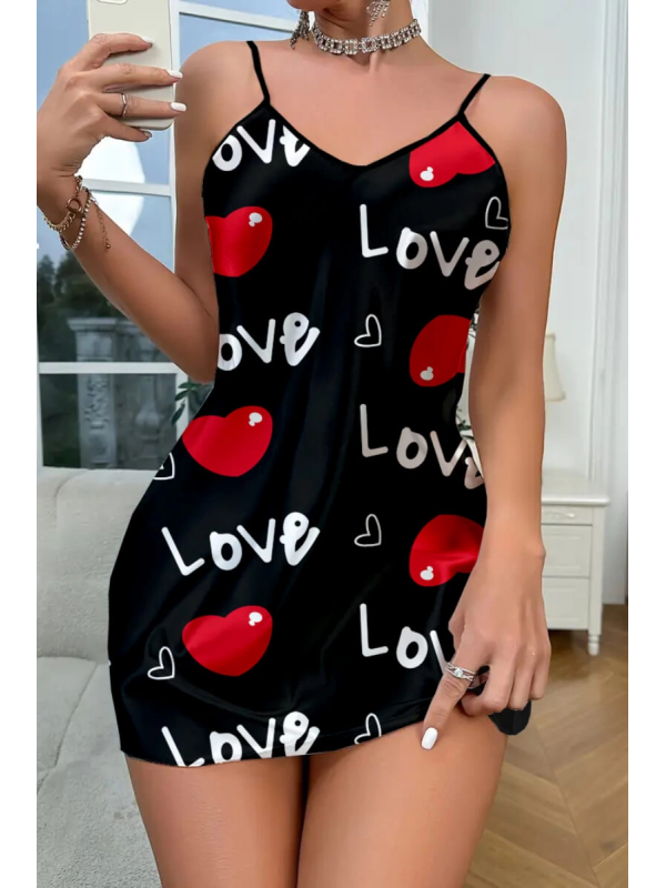 Love Desenli Siyah Saten Gecelik&hellip;