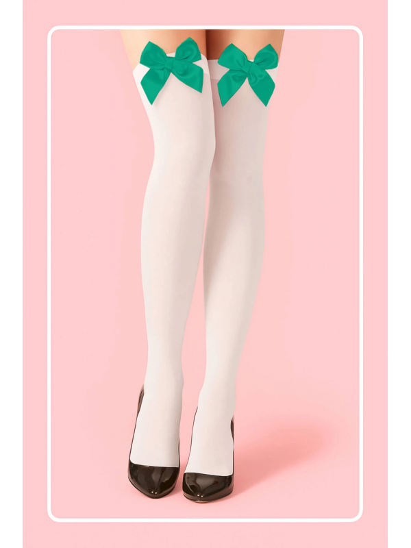 Yeşil Fiyonklu Beyaz Jartiyer Çorabı TM1380&hellip;