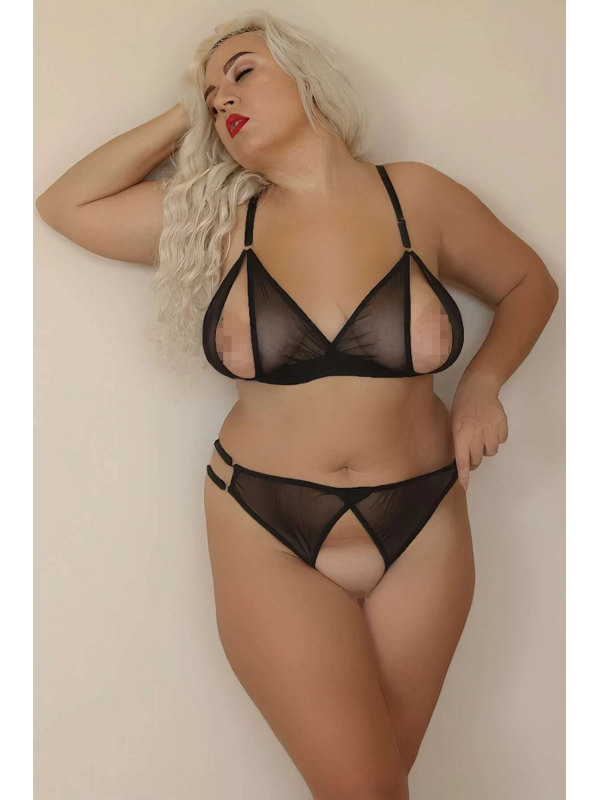 Özel Bölgeleri Açık Büyük Beden Siyah Transparan Fantazi Sütyen Tak&hellip;