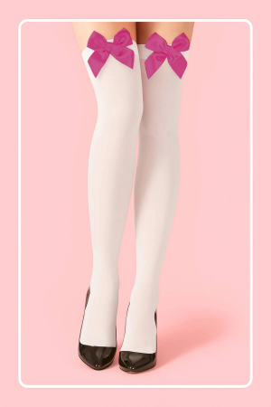 Fuşya Fiyonklu Beyaz Jartiyer Çorabı TM1379...