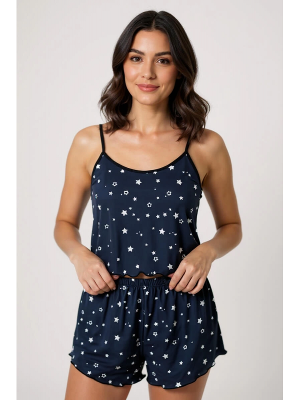 Yıldız Desenli Lacivert Şortlu Pijama Takımı… Yıldız Desenli Lacivert Şortlu Pijama Takımı…