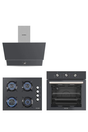 KUMTEL Dizayn Antrasit (Gri) Cam Ankastre Set…