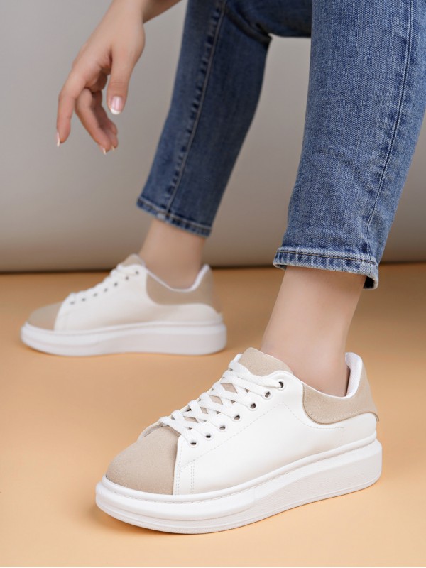 Luis a Costa LC109 Beyaz Bej Süet Kadın Sneaker