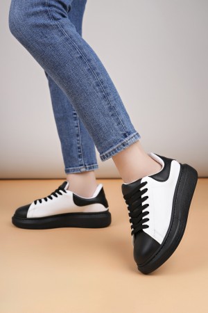 Luis a Costa LC109 Beyaz Siyah Cilt Siyah Taban Kadın Sneaker