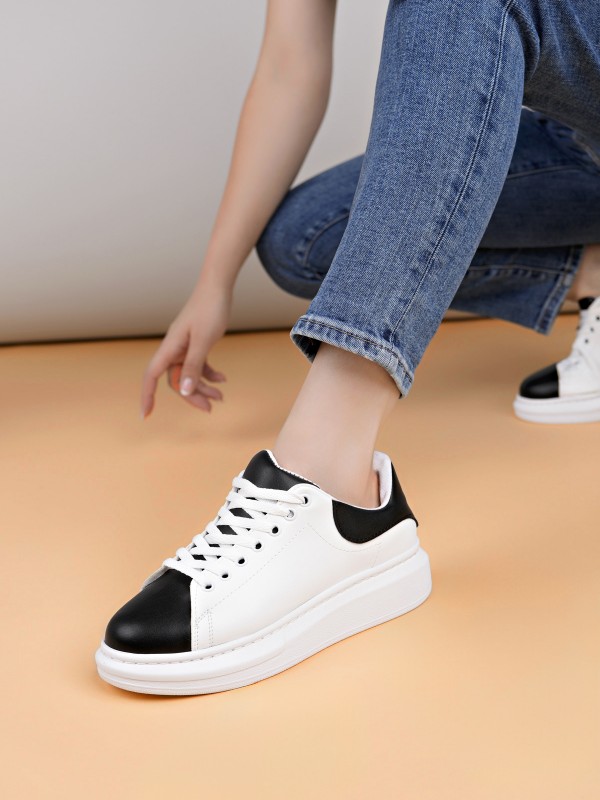 Luis a Costa LC109 Beyaz Siyah Cilt Beyaz Taban Kadın Sneaker