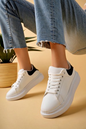 Luis a Costa LC101 Beyaz Arka Siyah Bağcıklı Kadın Ayakkabı