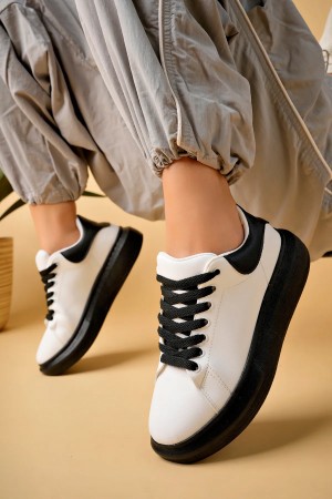 Luis a Costa LC101 Beyaz Siyah Cilt Siyah Taban Kadın Sneaker