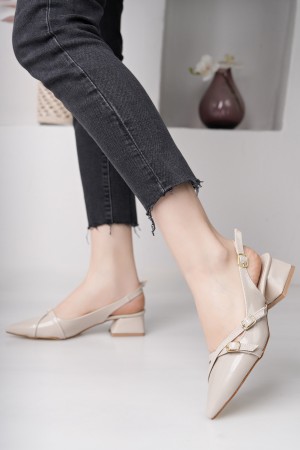 Luis a Costa 3 Tokalı Bej 4 Cm Topuklu Ayakkabı