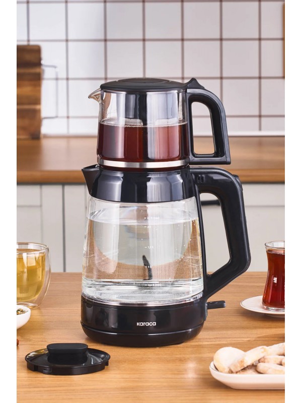 Karaca Glass Tea XL 2 in 1 Cam Çay Makinesi Shiny Black