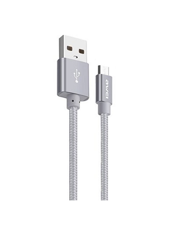 Awei Micro USB Hızlı Şarj ve USB Kablo Metal Örgü 1mt CL-30 Silver…