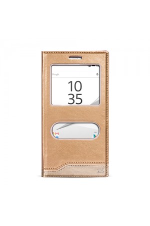 FitCase Dolce Sony Xperia Z5 Gizli Mıknatıslı Pencereli Kılıf Gold