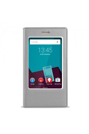 FitCase Dolce Vodafone Smart 7 Style Gizli Mıknatıslı Pencereli Kılıf Gri
