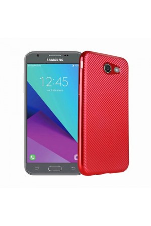 FitCase Galaxy J7 2017 Elektroliz Carbon Desen Arka Kapak Kırmızı