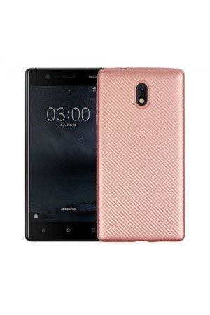 FitCase Nokia 3 Carbon Desen Arka Kapak Rose Gold