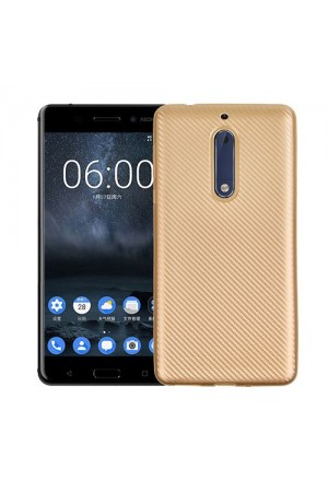 FitCase Nokia 5 Carbon Desen Arka Kapak Gold