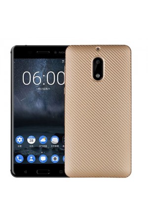 FitCase Nokia 6 Carbon Desen Arka Kapak Gold