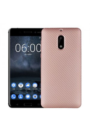 FitCase Nokia 6 Carbon Desen Arka Kapak Rose Gold