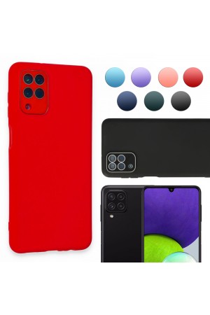 FitCase Samsung Galaxy A22 Glass Kamera Korumalı Lansman Silikon Kapak