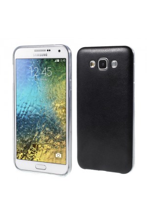 FitCase Samsung Galaxy E7 (E700) Kılıf Deri Dokulu Arka Kılıf Siyah