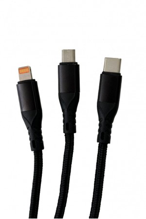 FitPlus 3in1 USB to Type-C / Lightning / Micro 1.2m Örgü Şarj Kablo…