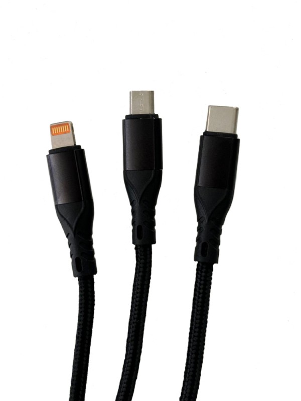 FitPlus 3in1 USB to Type-C / Lightning / Micro 1.2m Örgü Şarj Kablosu…