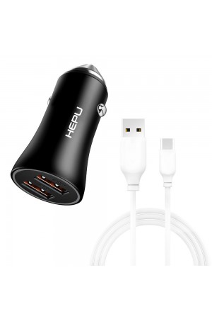 HEPU HP779T QC3.0 2x USB Metal Araç Şarj Aleti USB-Type-C Kablo Set…