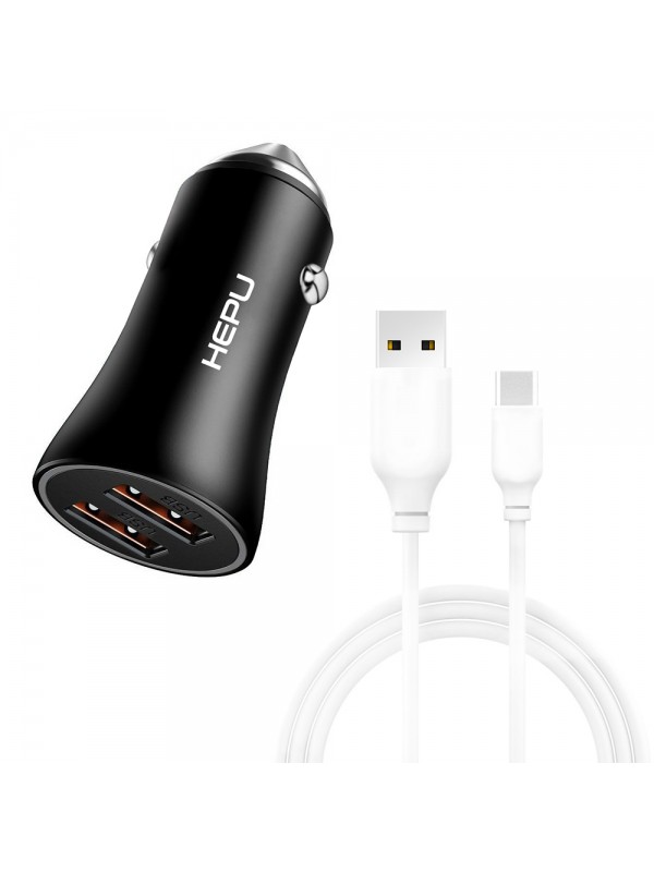 HEPU HP779T QC3.0 2x USB Metal Araç Şarj Aleti USB-Type-C Kablo Set…