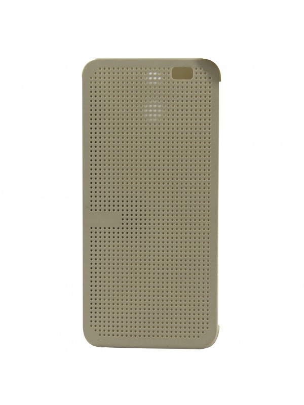 HTC One E8 Dot View Yan Kapaklı Uyku Modlu Kılıf Gold