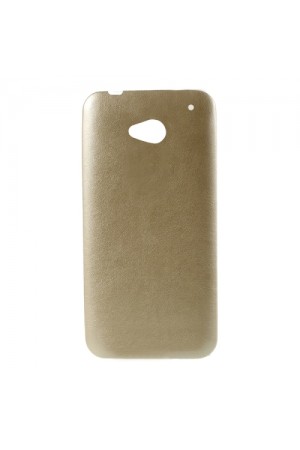 HTC One M7 Kılıf Deri Dokulu Arka Kapak Gold
