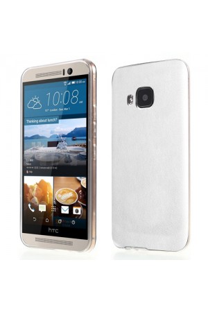 HTC One M9 Kılıf Deri Dokulu Arka Kapak Beyaz