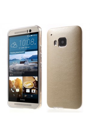 HTC One M9 Kılıf Deri Dokulu Arka Kapak Gold