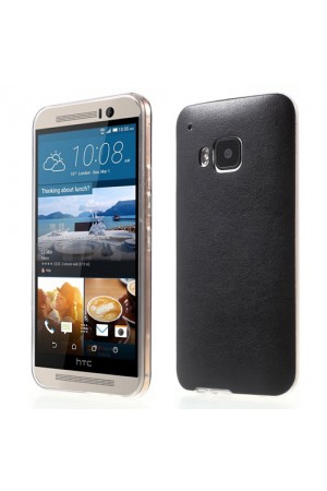 HTC One M9 Kılıf Deri Dokulu Arka Kapak Siyah