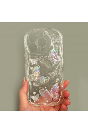 iPhone 15 Pro Max Kılıf 3D Kelebek Desen Kamera Korumalı Şeffaf Si…