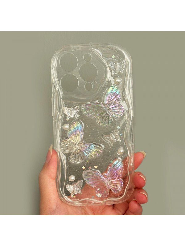 iPhone 15 Pro Max Kılıf 3D Kelebek Desen Kamera Korumalı Şeffaf Siliko…