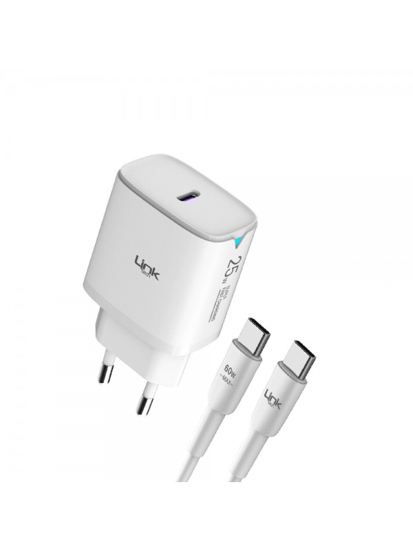 LinkTech C311 25W PD Type-C to Type-C Kablolu Şarj Aleti Set Beyaz…