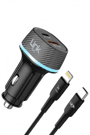 LinkTech C435 55W Dual PD30W + QC25W Araç Şarj Aleti Type-C to Lightning Kablo Set