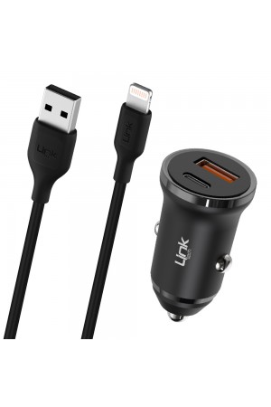 LinkTech C485e 20W PD Type-C + USB Araç Şarj Cihazı + Lightning Kab…