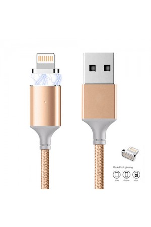 Manyetik Mıknatıslı iPhone Lightning Şarj Kablosu Gold Hasır-Örgü Ekstra Dayanıklı