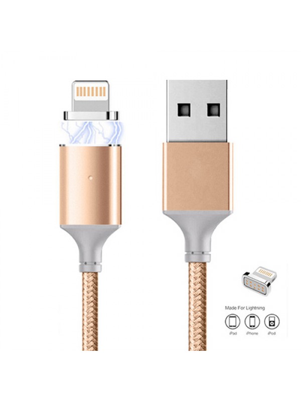 Manyetik Mıknatıslı iPhone Lightning Şarj Kablosu Gold Hasır-Örgü E…