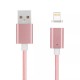Manyetik Mıknatıslı iPhone Lightning Şarj Kablosu RoseGold Hasır-Örgü Ekstra Dayanıklı
